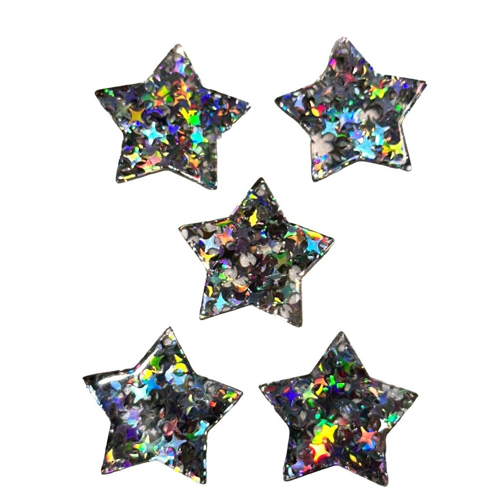 10 pc Silver AB Star Acrylic Flat Back Charm For Decoden Badge Reels, Earrings J
